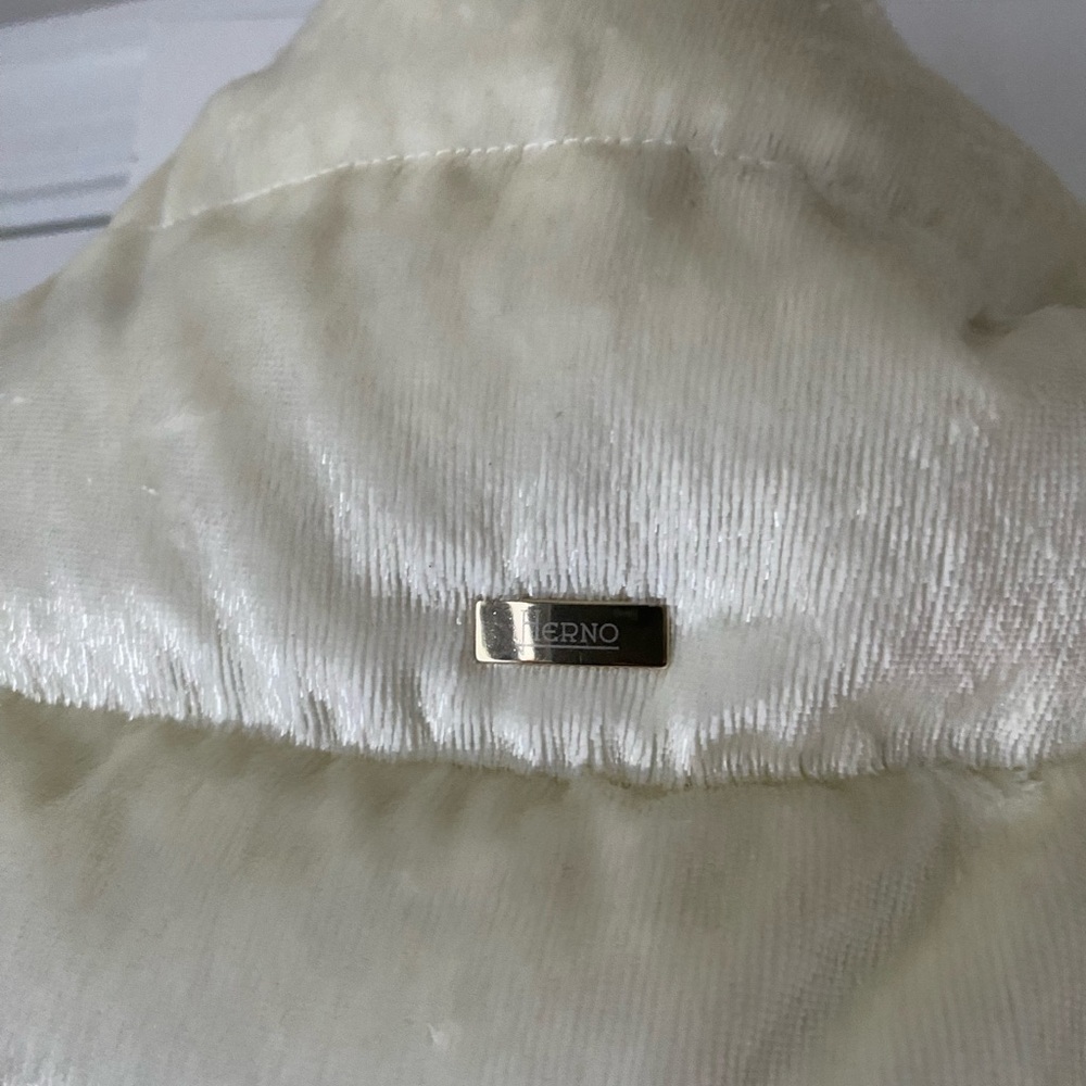 HERNO cap sleeve puffer jacket coat ivory white L in shimmery pony hair UNIQUE - Picture 5 of 6